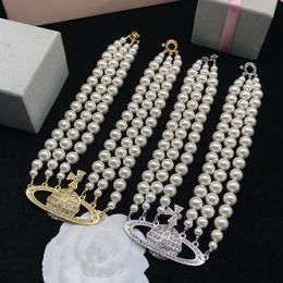 Designer Brand Pendant Necklaces Luxury Women Fashion Jewellery Saturn Chokers Metal Pearl Chain necklace cjeweler Trend Woman Style 4565567fg