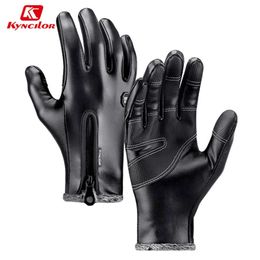 Cycling Gloves Kyncilor Winter Warm Leather Gloves Touchscreen Cycling Gloves Windproof Bike Gloves Men Women Wear-resistant Motorcycle Gloves 231109