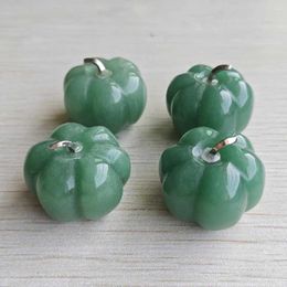 Pendant Necklaces Pumpkin Statue Natural Green Aventurine Ornament Gifts Hand Carved Office Home Decorations Wholesale 4pcs/lot