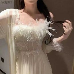 Women's Sleepwear Sexy Pyjamas Women'S Feather Suspender Nightdress Ladies Spring And Summer Ice Silk Thin Halter Home Service Can Be Worn OutsideL231109