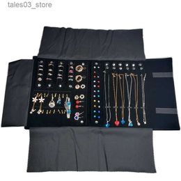 Jewelry Boxes New Fashion Black Grey Velvet Jewelry Roll Bag For Ring Earrings Organizer Storage Bag Portable Necklace Display Cases Q231109