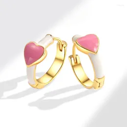 Hoop Earrings NBNB Arrive Pink Glaze Hearts For Women Trendy Girl Party Piercing Jewellery Gold Colour Romantic Female