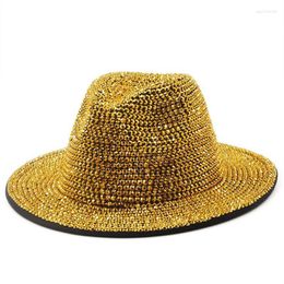 Wide Brim Hats Rhinestone Fedora Hat For Women Big Brimmed With Diamond Night Party Beach Ladies Fashion Novel Performance Eger22