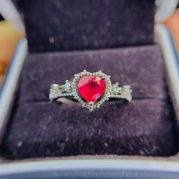 Cluster Rings Natural Ruby Gemstone Fashion Heart Ring For Women Real 925 Sterling Silver Fine Jewellery Luxury Designers