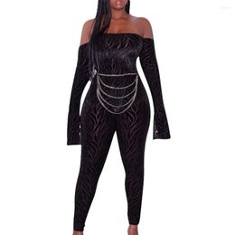 Women's Jumpsuits AHVIT Style Black Flare Sleeve Slash Neck Women Skinny Printed Fashion Nightclub Romper YD-Y8125