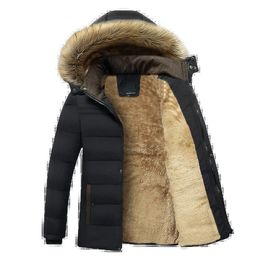 Mens Down Parkas Winter Warm Thick Fleece Men Waterproof Hooded Fur Collar Parka Jacket Coat Autumn Fashion Casual 231109