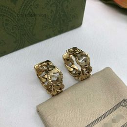 Gold Designer for Women Hoop Stud Letter Earrings Jewellery with Box Set Valentine Day Gift Engagement GE-0160