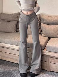 Women's Pants Capris Deeptown Y2K Vintage Gray Flare Leggings Women Korean Fashion Low Rise Black Flared Pants Slim American Retro Joggers Trousers 231108