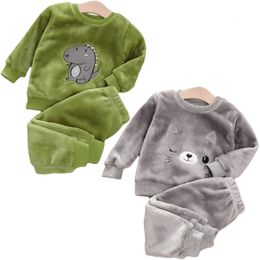 Pyjamas Baby Boy Winter Sets Plush Hooded Jacket 2pcs Children's Casual Outfit Suits Kids Arctic Velvet Tracksuit Toddler Girl Clothing 231109