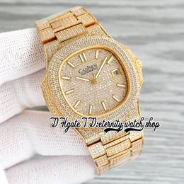 2023 SF tw5711 324SC A324 Automatic Mens Watch Paved Diamonds Dial Stick Markers Fully Iced Out Diamond Yellow Gold Bracelet Super Edition eternity Jewelry Watches