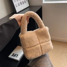 Evening Bags Plush Women Handbag Winter Small Solid Colour Plush Tote Bags Casual Female Faux Fur Soft Shoulder Bag Retro Mini Handbag Purse 231108