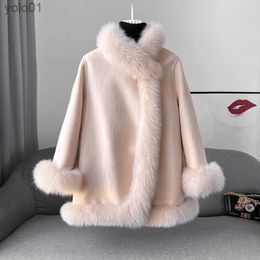 Women's Fur Faux Fur 2023 New Soft Faux Fur Cloak Coat Loose Batwing Cape Turn Down Collar Dress Smock Winter Women Knit Mantle Fashion Young CoatL231109