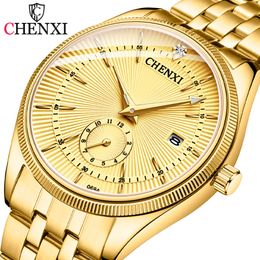 CHENXI Fashion Brand Women Men Quartz Watch Golden Lovers' Wristwatches Creative Clock Watches Relojes Hombre