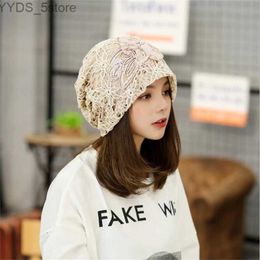 Beanie/Skull Caps 2021 new lace flower hood Fashion embroidered knitted hat Woman casual hat YQ231108