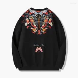Men's T Shirts Fall And Winter Fashion Long-Sleeved T-Shirt Chinese Style Zhuangzhou Dream Butterfly Embroidery Printing Sports Sweater