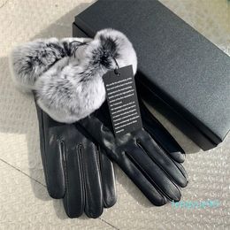 Designer 100% sheepskin gloves inside classic brand women's warm gloves lined with cashmere rabbit hair muzzle gloves