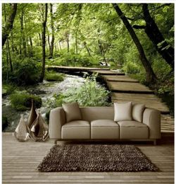 3D po wallpaper custom 3d wall murals wallpaper Small bridge water wood bridge forest 3D stereo background wall paper living ro3125001