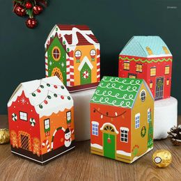 Gift Wrap 5pcs Christmas House Shape Candy Box Xmas DIY Cookie Pouch Kraft Paper Packing Tree Pendants Year Supply