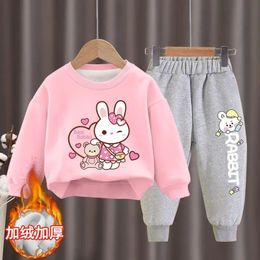 Clothing Sets Winter Fleece Girls Set Cotton Cartoon Sets Kids Long Sleeve Sports Shirts Pants Suits 2-10Y Children's Clothing Rabbit 231109