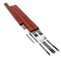 Tools Classic Professional Stainless Steel Barbecue Fork Cooking With Wooden Handle Carving Kitchen Gadgets BBQ Tool