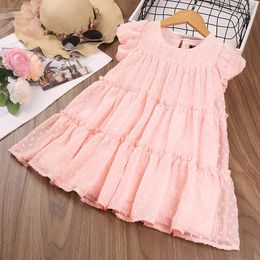 Girl Dresses Pink Dot Girls Dress 2023 Fashion Casual For White Costumes Kids Clothes Child Clothing Vestidos 2-6 Age