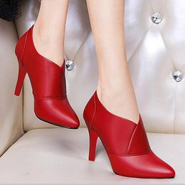 Boots 2023 Winter Shoes Pointed Toe Ankle Thin Heels Offic Lady Black Bare Boot Red Pumps Fashion Ladies High