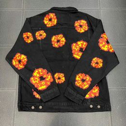 Mens Jackets Flame Inlaid Kapok Denim Jeans Jacket Men Women High Street Casual Oversize Coat