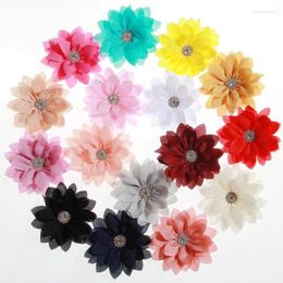 Hair Accessories 200PCS 3.4" 8.5CM Fashion Lotus Leaf Flowers With Rhinestone For Clips Chiffon Headbands