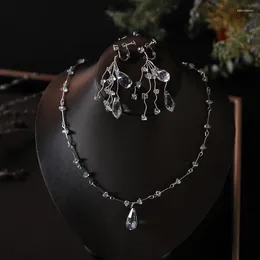 Necklace Earrings Set Bridal Forehead Chain Earring Crystal Beaded Long Tassels Hair Fine Engagement Wedding Luxury Jewelry