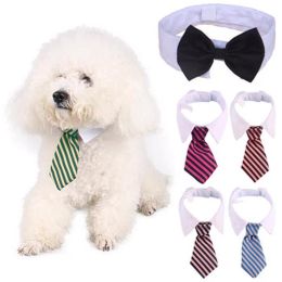 Dog Grooming Cat Striped Bow Tie Collar Pet Adjustable Neck Tie White Collar Dog Necktie Party Wedding Gravata Cachorro230G ZZ