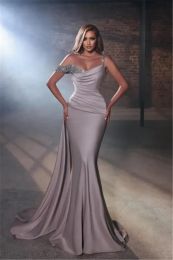 NEW Elegant One Shoulder Mermaid Evening Dresses Sexy Beaded Crystals Spaghetti Satin Long Women Party Prom Gowns Arabic BC14980