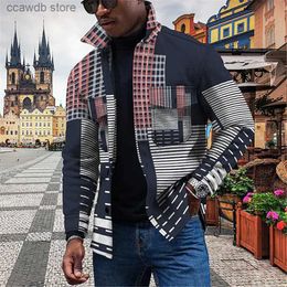 Men's Jackets Spring and Autumn New Men's Button Cardigan Coat 3D Printed Cool Checker Stripe Youth Jacket Coat T231109