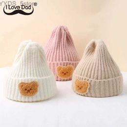 Beanie/Skull Caps Korean Cartoon Bear Baby Knitted Hat Candy Colour Baby Boys Girls Hat Beanies Winter Warm Soft Infant Toddler Kids Caps Gorras YQ231108