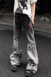 Men's Jeans Wasteland Style Original Design Dark Avant-Garde Washed Distressed Dyed Gradient Bell-Bottom Pants Trousers