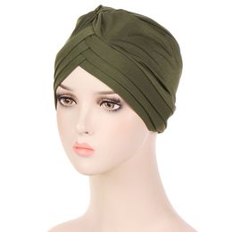 New Hijab Chemo Cancer Beanies Turbans Hats Cap Pre Tied Twisted Solid Headwrap Headwear For Women Hair Loss Cover