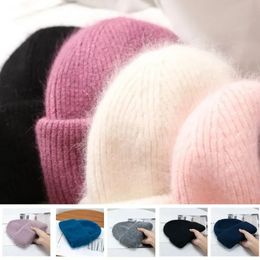 BeanieSkull Caps 21colors Autumn Angola Rabbit Fur Knitted Beanies Winter Skullies Womens Hat Fashion Solid Warm Cashmere Wool Three Fold Thick 231109