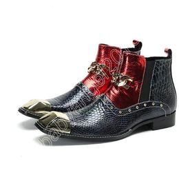 Fashion Western Boots Men Iron Toe Men's Boots Genuine Leather Zip Motorcycle, Party Boots for Men, Big Size 38-47