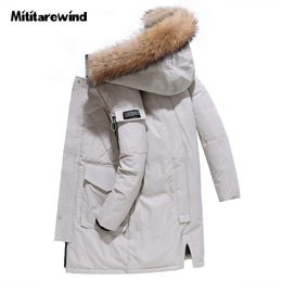 Men's Down Parkas 30 Degree Winter Coat Men White Duck Jacket Couple Fashion Hooded Fur Collar Long Thick Keep Warm 231108