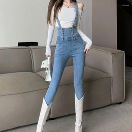 Women's Jeans Suspender High Waist Stretch Skinny Woman 2023 Spring Autumn Ankle-Length Vintage Denim Pencil Pants Female