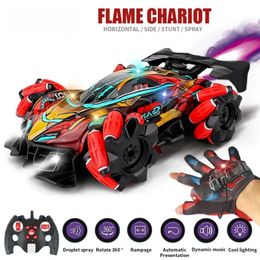 Electric/RC Car F2 RC Drift Car With Music Led Lights 2.4G Glove Gesture Radio Remote Control Spray Stunt car 4WD Electric Children Toys 231108