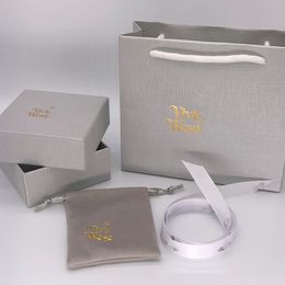 Luxury Designer Silver Jewelry Gift Box Gold Letter Logo Necklace Bracelet Earring Ring Box Gift Bag Set