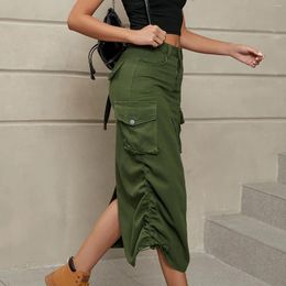 Skirts Denim Cargo Skirt Women Zipper Closure Solid Color Baggy Midi Button Pocket Y2K Style H Shaped Female Streetwear Suit