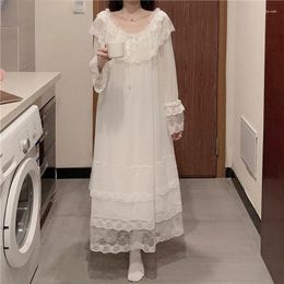 Women's Sleepwear Nightgowns Women Solid Loose Bow Long Sleeve Mid-calf V-Neck Leisure Home Princess Style Stylish Gentle Feminino