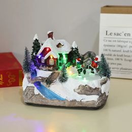 Christmas Decorations Christmas House Ornaments With LED Light Resin Rotating Music Figurines Christmas Home Decorations Happy Year Xmas Gift 231109