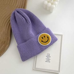 Women's winter smiley face label hat couple wool hat Candy colour fashionable pullover knitted hat 90I4QLJ4O