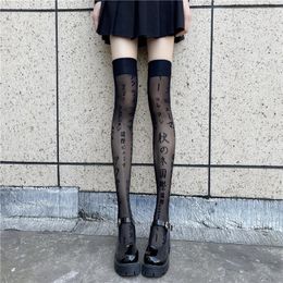 Women Socks Japanese Gothic Harajuku Vintage Print Black Punk Streetwear Sweet Girls Preppy Style JK Sexy Long Leg