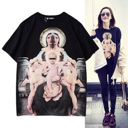 High Street Wear New Designer Fashion Style Short-Sleeved T-Shirt Men and Women Angel Printing Graphic Pattern Round Neck cotton tee for women plus size