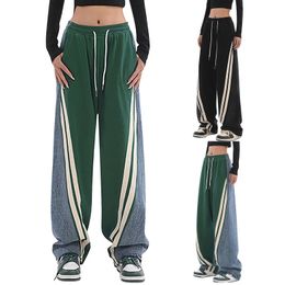 Women's Pants Capris Women Early Spring High Waist Contrast Colour Drawstring Tie Up Sweatpants High Street Wide Leg Straight Cylinder Lady Trousers 231108