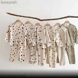 Pyjamas Baby Pyjamas Set Loungewear Sleepwear for Kids Long Sleeve Boy Girl Breathable Cotton Waffer Top and Bottom Children's ClothesL231109