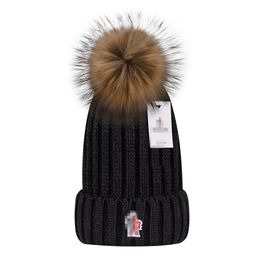 Top Selling Real Fur Ball Cap Winter Hat For Women unisex Wool Knitted Cotton Luxury Temperament Versatile Knitted Hat Warm Design Hat ak2